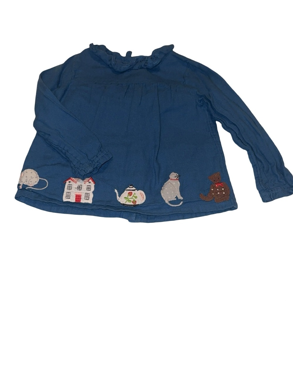 Baby Boden Navy Blue Long-Sleeve Embroidered Playtop